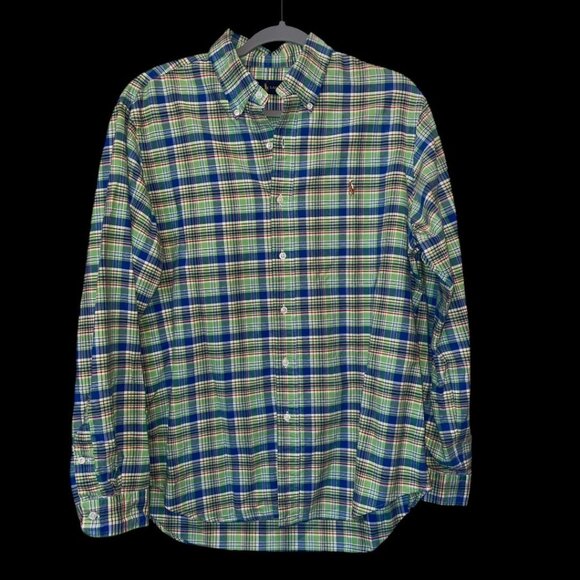 Polo Ralph Lauren Men’s L Oxford Button Front L/S Green Plaid Shirt - Picture 1 of 8